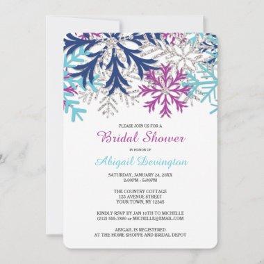 Turquoise Navy Orchid Snowflakes Bridal Shower Invitations