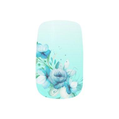 Turquoise ombre teal flowers matching nails minx nail art