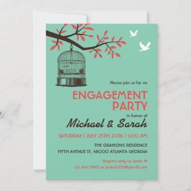 Turquoise Rustic Engagement Party Invitations Bird
