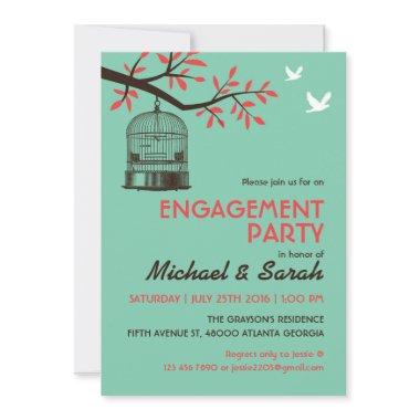 Turquoise Rustic Engagement Party Invitations Bird