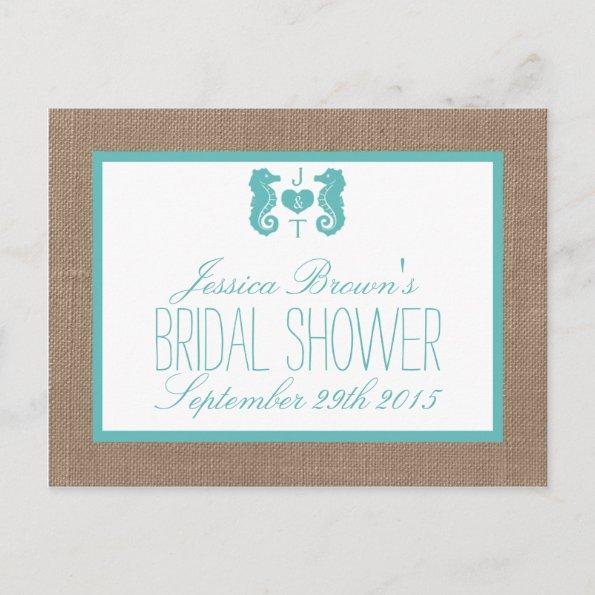Turquoise Seahorse Beach Bridal Shower Recipe Invitations