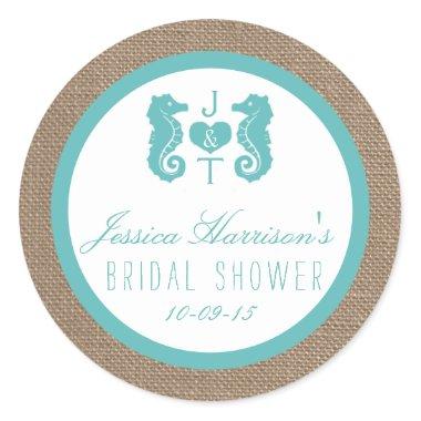 Turquoise Seahorse Beach Bridal Shower Stickers