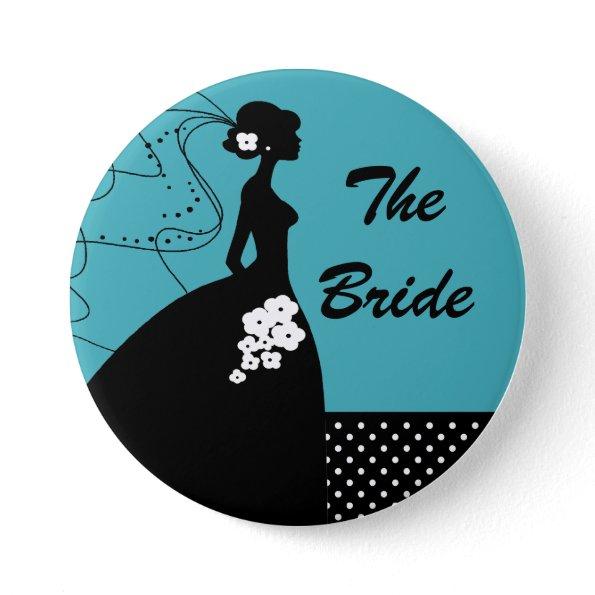 Turquoise Silhouette Bride Bridal Party Button