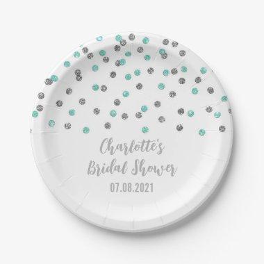 Turquoise Silver Confetti Bridal Shower Plate