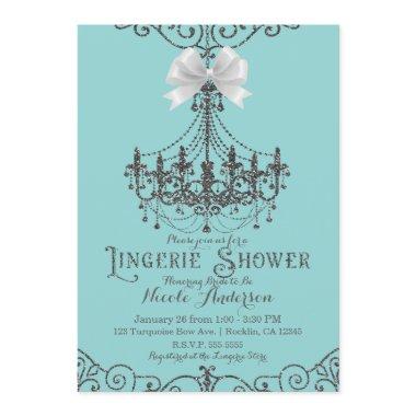 Turquoise & Silver White Bow Lingerie Shower Invitations