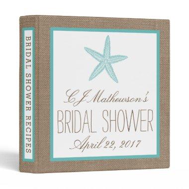 Turquoise Starfish Beach Bridal Shower Recipe 3 Ring Binder