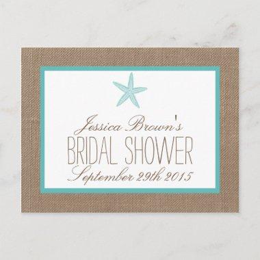 Turquoise Starfish Beach Bridal Shower Recipe Invitations