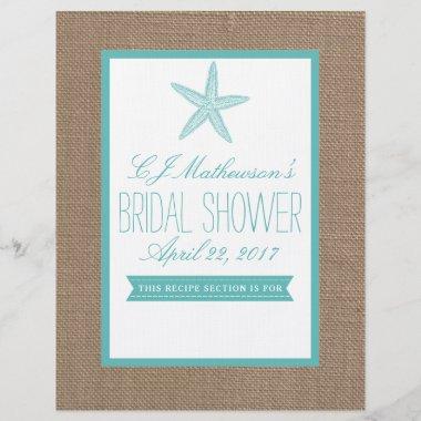 Turquoise Starfish Bridal Shower Recipe Divider
