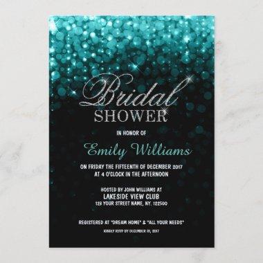 Turquoise string lights bokeh bridal shower Invitations