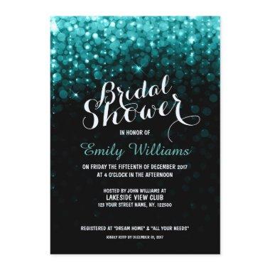 Turquoise string lights bokeh bridal shower Invitations