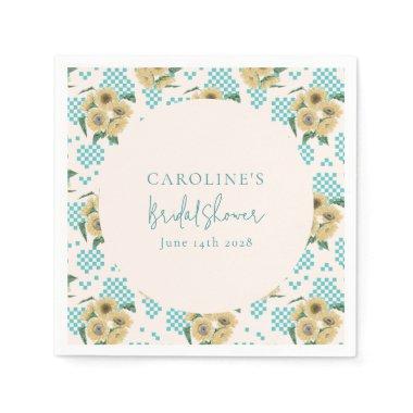 Turquoise Sunflower Checkerboard  Napkins