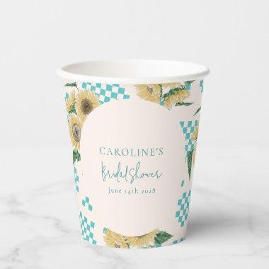 Turquoise Sunflower Checkerboard  Paper Cups