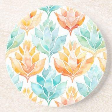 Turquoise Tangerine Abstract Floral  Coaster