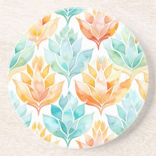 Turquoise Tangerine Abstract Floral  Coaster