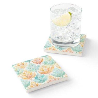 Turquoise Tangerine Abstract Floral  Stone Coaster