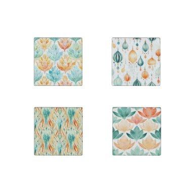 Turquoise Tangerine Abstract Floral  Stone Magnet