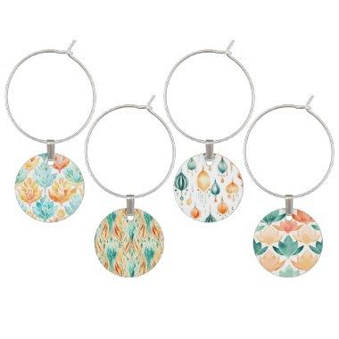 Turquoise Tangerine Abstract Floral  Wine Charm