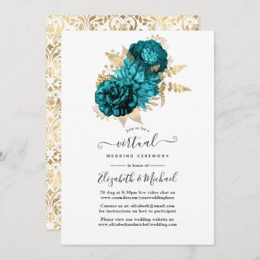 Turquoise - Teal and Gold Floral Wedding Invitations