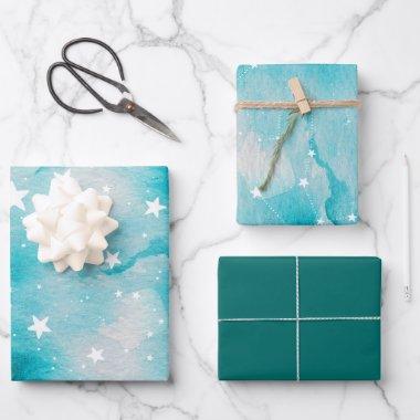 Turquoise Teal Celestial Stars Wrapping Paper Sheets