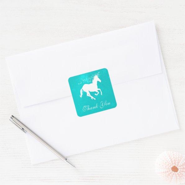 Turquoise Unicorn Thank You Stickers