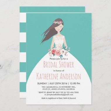 Turquoise Wedding Dress Bridal Shower Invitations