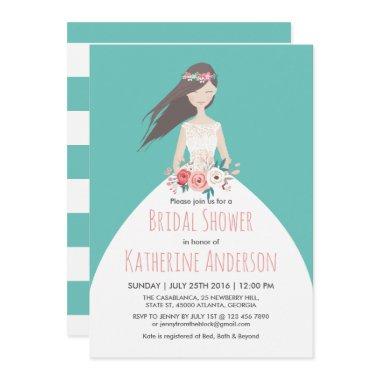 Turquoise Wedding Dress Bridal Shower Invitations