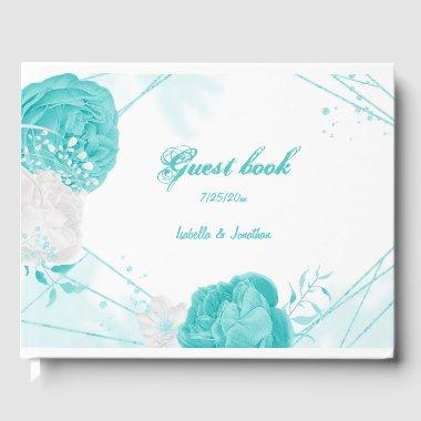 turquoise white floral wedding guest book