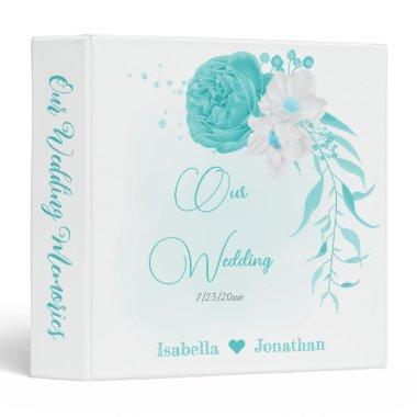 turquoise white floral wedding photo album 3 ring binder
