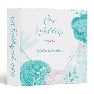 turquoise white floral wedding photo album 3 ring binder