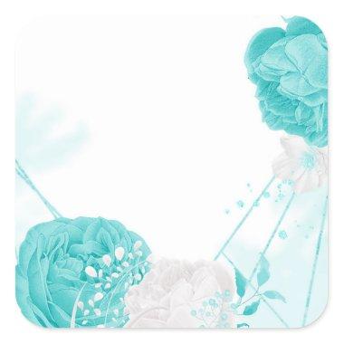 turquoise white floral wedding square sticker