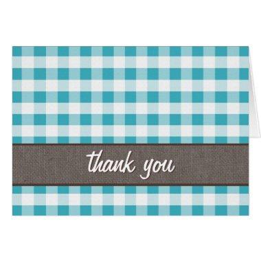 Turquoise & White Gingham Canvas Thank You Invitations