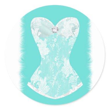 Turquoise & White Glam Lingerie Shower Party Favor Classic Round Sticker
