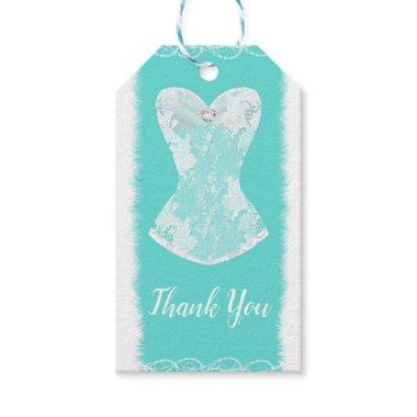 Turquoise & White Glam Lingerie Shower Party Gift Tags