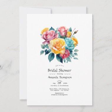 Turquoise, Yellow and Pink Floral Bridal Shower Invitations