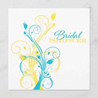 Turquoise, Yellow, White Floral Bridal Shower Invitations