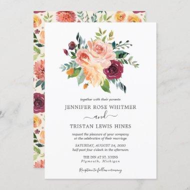 Tuscan Botanical Floral Blooms Watercolor Wedding Invitations