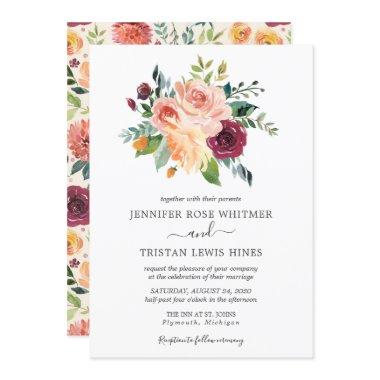 Tuscan Botanical Floral Blooms Watercolor Wedding Invitations