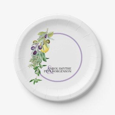 Tuscan Lemon Olives Herbs Bridal Shower Paper Plates