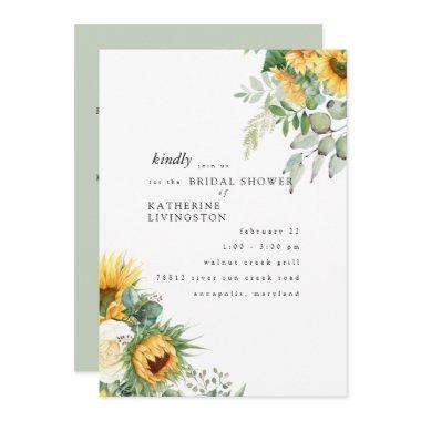 Tuscan Sunflowers in Bloom Mint Bridal Shower Invitations