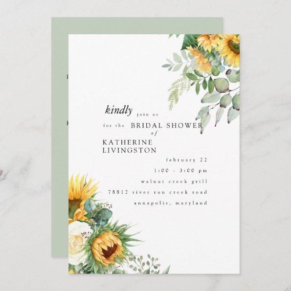 Tuscan Sunflowers in Bloom Mint Bridal Shower Invitations