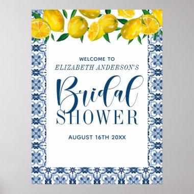 Tuscany Blue Italian Tile Bridal Shower Poster