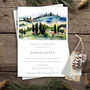 Tuscany Italy Watercolor Landscape Bridal Shower Invitations