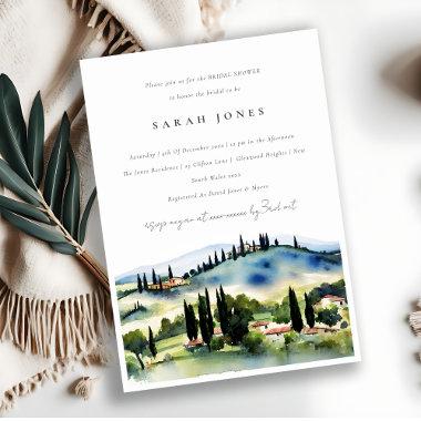 Tuscany Italy Watercolor Landscape Bridal Shower Invitations