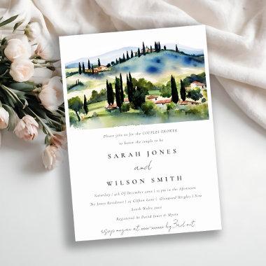 Tuscany Italy Watercolor Landscape Couples Shower Invitations