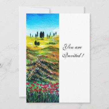 TUSCANY LANDSCAPE WITH POPPIES ,white Invitations