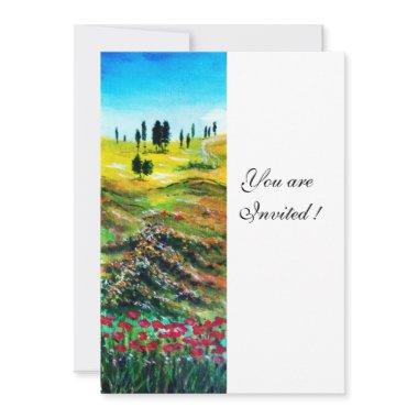 TUSCANY LANDSCAPE WITH POPPIES ,white Invitations