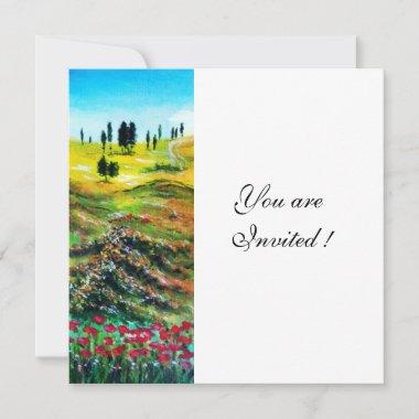 TUSCANY LANDSCAPE WITH POPPIES ,white Invitations