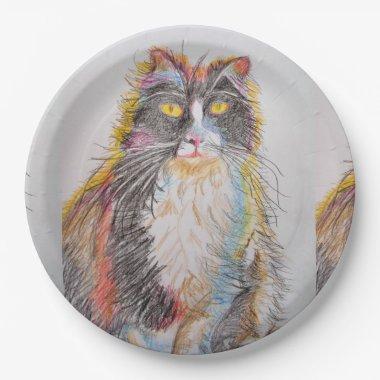 Tuxedo Cat Drawing art Birthday Party Paper Plate