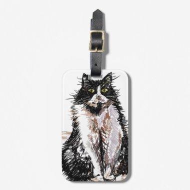 Tuxedo Cat Funny Cats Art Drawing Luggage Tag