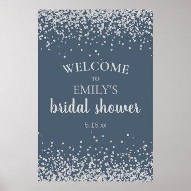Twilight Blue Silver Confetti Bridal Shower Poster